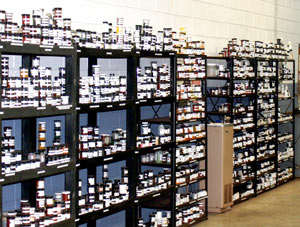 dye containers on shelf